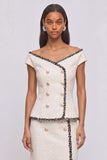 Ivory 2 Piece Tweed Double Breasted Off the Shoulder Midi Pageant Interview Dress