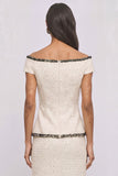 Ivory 2 Piece Tweed Double Breasted Off the Shoulder Midi Pageant Interview Dress