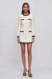 Ivory Bodycon Round Neck Short Tweed Pageant Interview Dress with Button