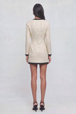 Ivory Bodycon Round Neck Short Tweed Pageant Interview Dress with Button