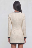 Ivory Bodycon Round Neck Short Tweed Pageant Interview Dress with Button