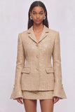 Sparkly Sequins Khaki 2 Piece Notched Lapel Single Breasted Short Business Suits with Sleeves