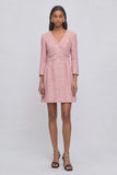 Pink A-Line V-Neck Tweed Short Pageant Interview Dress with Button