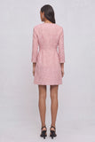 Pink A-Line V-Neck Tweed Short Pageant Interview Dress with Button