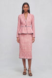 Pink 2 Piece V-Neck Tweed Pageant Interview Dress with Sleeves