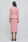 Pink 2 Piece V-Neck Tweed Pageant Interview Dress with Sleeves