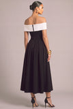 Black A-Line Off the Shoulder Midi Formal Dress with Bow