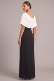 Black Sheath Boat Neck Pleated Long Formal Dress
