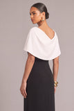 Black Sheath Boat Neck Pleated Long Formal Dress