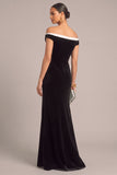 Black Velvet Mermaid Off the Shoulder Long Formal Dress with Slit