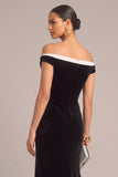 Black Velvet Mermaid Off the Shoulder Long Formal Dress with Slit