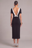 Black Sheath High Neck Midi Formal Dress with Sleeves