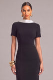 Black Sheath High Neck Midi Formal Dress with Sleeves