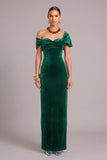Dark Green Velvet Sheath Ruched One Shoulder Maxi Formal Dress with Slit
