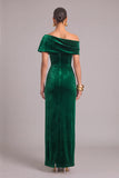 Dark Green Velvet Sheath Ruched One Shoulder Maxi Formal Dress with Slit