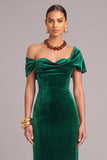 Dark Green Velvet Sheath Ruched One Shoulder Maxi Formal Dress with Slit