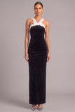 Black Sheath Thick Straps Long Formal Dress with Bow