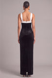 Black Sheath Thick Straps Long Formal Dress with Bow