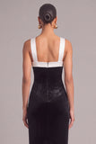 Black Sheath Thick Straps Long Formal Dress with Bow