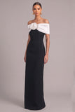 Black Sheath Off the Shoulder Long Formal Dress with 3D Flower