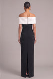 Black Sheath Off the Shoulder Long Formal Dress with 3D Flower
