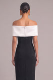 Black Sheath Off the Shoulder Long Formal Dress with 3D Flower