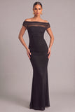 Black Mermaid Off the Shoulder Ruched Maxi Formal Dress