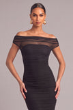 Black Mermaid Off the Shoulder Ruched Maxi Formal Dress