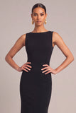 Black Mermaid Boat Neck Ruffled Maxi Formal Dress with Bow