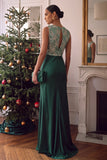 Sparkly Dark Green Mermaid Round Neck Sequins Long Formal Dress