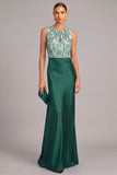 Sparkly Dark Green Mermaid Round Neck Sequins Long Formal Dress