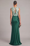 Sparkly Dark Green Mermaid Round Neck Sequins Long Formal Dress