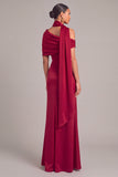 Dark Red Mermaid One Shoulder Ruched Maxi Formal Dress with Neck Scarf