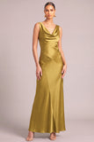 Dark Yellow Satin Mermaid Cowl Neck Maxi Formal Dress
