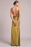 Dark Yellow Satin Mermaid Cowl Neck Maxi Formal Dress