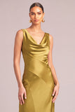 Dark Yellow Satin Mermaid Cowl Neck Maxi Formal Dress