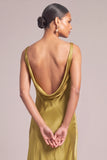 Dark Yellow Satin Mermaid Cowl Neck Maxi Formal Dress