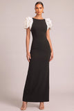 Black Mermaid Boat Neck Long Ruffled Formal Dress
