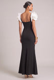 Black Mermaid Boat Neck Long Ruffled Formal Dress