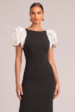 Black Mermaid Boat Neck Long Ruffled Formal Dress