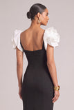 Black Mermaid Boat Neck Long Ruffled Formal Dress