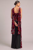 Black Sheath Strapless Floral Velvet Long Formal Dress with Neck Scarf