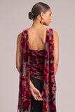 Black Sheath Strapless Floral Velvet Long Formal Dress with Neck Scarf
