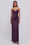 Grape Sheath Strapless Ruched Maxi Formal Dress