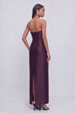 Grape Sheath Strapless Ruched Maxi Formal Dress