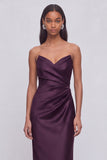 Grape Sheath Strapless Ruched Maxi Formal Dress