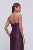 Grape Sheath Strapless Ruched Maxi Formal Dress