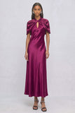 Raspberry Sheath Keyhole A-Line Satin Maxi Formal Dress with Cape