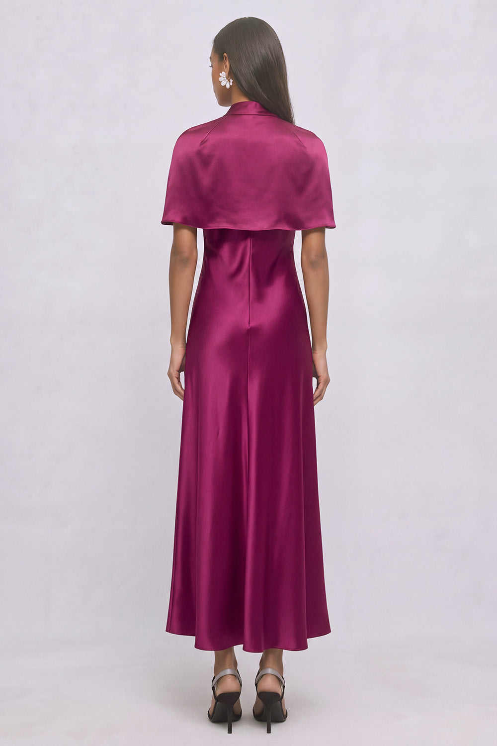 Leely Women Raspberry Maxi Formal Dress with Cape Satin A-Line High ...