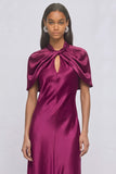 Raspberry Sheath Keyhole A-Line Satin Maxi Formal Dress with Cape